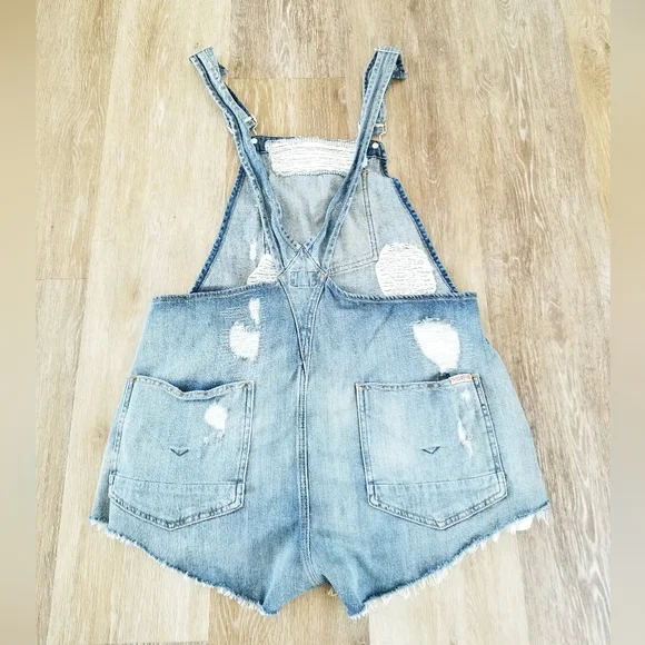 Hudson Jeans Florence Shortall Overalls Shorts Southpaw Boho Casual Distressed - Picture 6 of 13